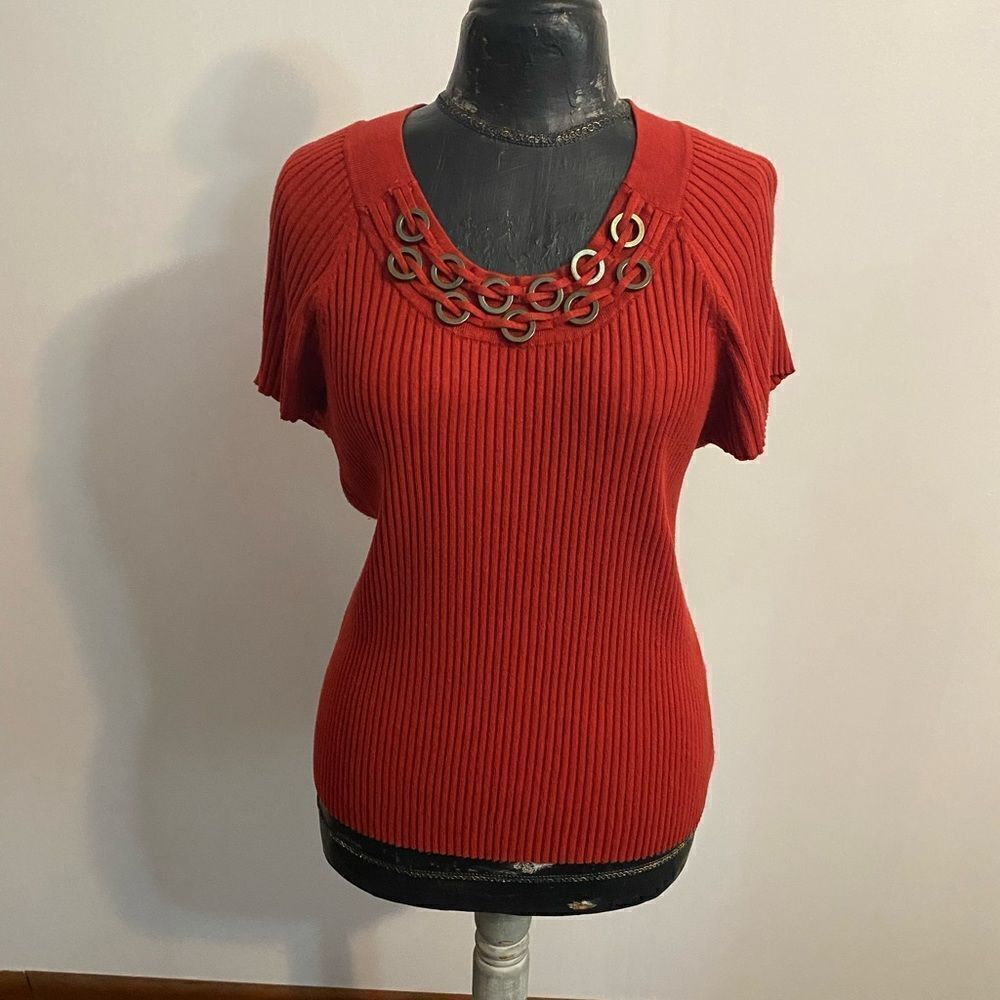 R.Q.T. Rust embellished Rib Knit sweater, size XL